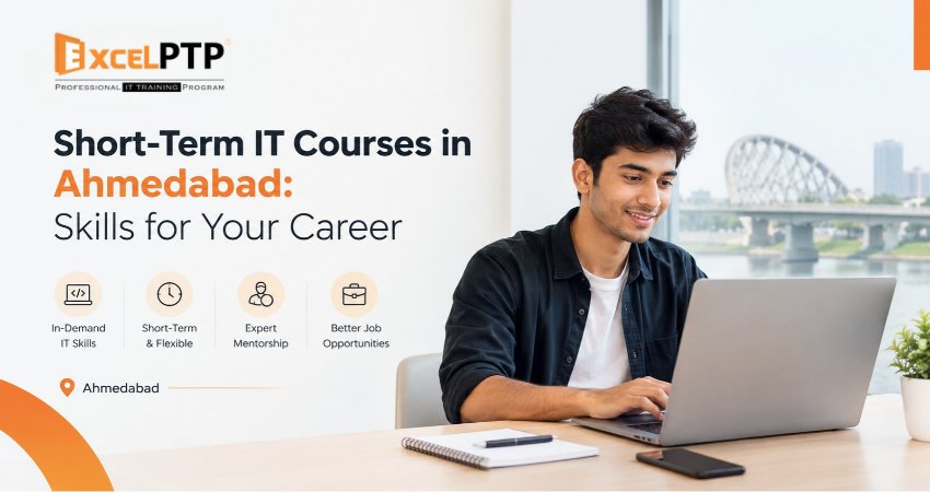 Student learning practical skills through short-term IT courses in Ahmedabad at a computer workstation.